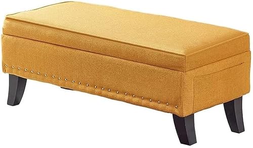 Gepolsterter Fußhocker Pouf mit Holzbeinen für Wohnzimmer Schlafzimmer Leinenstoff Fußstütze von Generisch