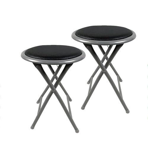 Gepolsterter Klappbarer Barhocker Runder Sitzhocker 46cm, Tragbarer Klappstuhl 150kg Kapazität, for Küche, Bar, Events, Camping(Black) von Generisch