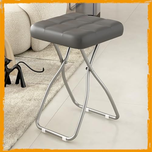 Gepolsterter Klapphocker Metall Gestell Sitzhocker Hoch 46cm Klappbar Barstühle, Tragbarer & Stabile, Für Zuhause Camping Büro Events(Gray) von Generisch