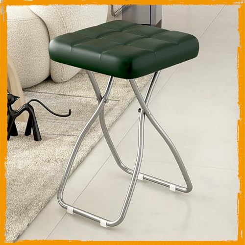 Gepolsterter Klapphocker Metall Gestell Sitzhocker Hoch 46cm Klappbar Barstühle, Tragbarer & Stabile, Für Zuhause Camping Büro Events(Green) von Generisch