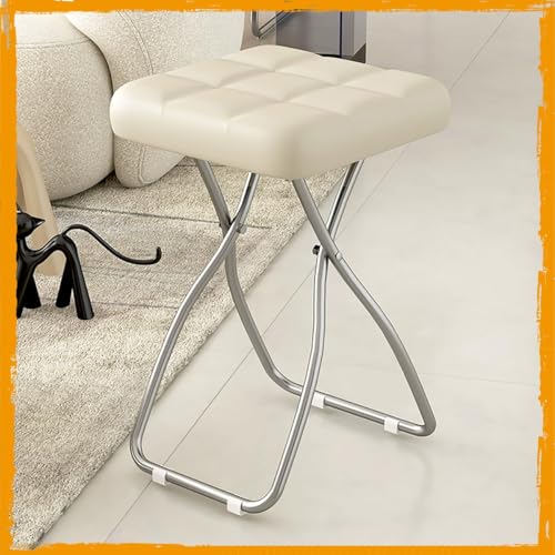Gepolsterter Klapphocker Metall Gestell Sitzhocker Hoch 46cm Klappbar Barstühle, Tragbarer & Stabile, Für Zuhause Camping Büro Events(White) von Generisch