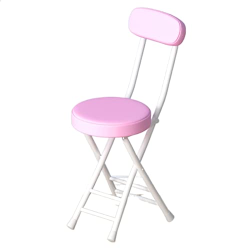 Gepolsterter Klapphocker mit Rückenlehne, zusammenklappbar, gepolstert, rund, für Küche, Büro und Schminktisch, tragbar, platzsparendes Design, Rosa Gepolsterter Klapphocker mit Rückenlehne, zusammenklappbar, gepolstert, rund, für Küche, Büro und Schminktisch, tragbar, platzsparendes Design, Rosa von Generisch