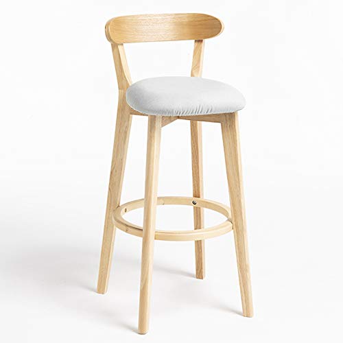 Gepolsterter Vintage-Barhocker aus Holz mit Eichenbeinen, Thekenhöhe, Hocker mit Rückenlehne und Fußstütze, stilvolle grau/blaue Küchen-Barstühle für Zuhause und Café von Generisch