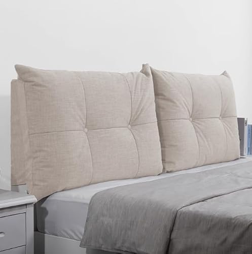Gepolstertes Kopfteil aus Leinen mit stereoskopischem Design für abnehmbare Bettauflage, Gehirnunterstützung und bequeme Rückenlehne, Schlafzimmermöbel in Khaki-Farbe (190 x 58 x 12 cm) von Generisch