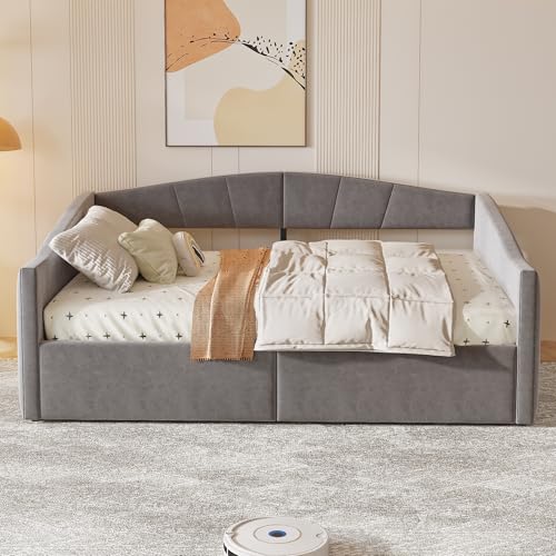 Gepolstertes Schlafsofa mit hydraulischer Unterstützung, mit Lattenrost und Armlehnen, Klassische Streifen, multifunktionales Doppelbett, hautfreundlicher Samtstoff, grau, 140 * 200 cm von Generisch