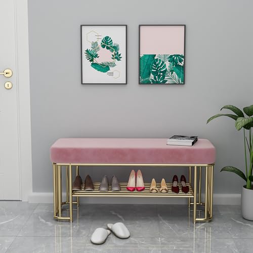 Gepolstertes Schuhregal aus Samt, 2-stöckig, mit Ablage, moderne Schlafzimmerbank für Flur und Wohnzimmer Gepolstertes Schuhregal aus Samt, 2-stöckig, mit Ablage, moderne Schlafzimmerbank für Flur und Wohnzimmer von Generisch