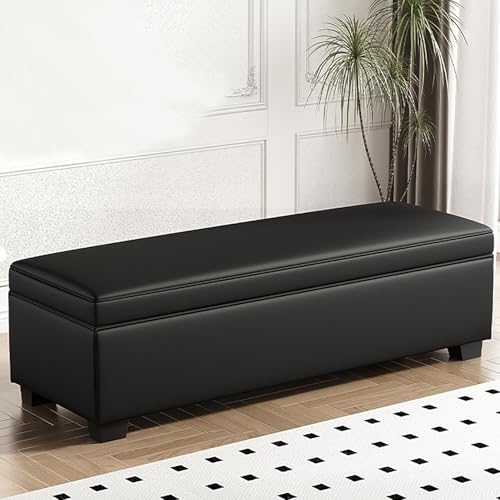 Geräumige schwarze Ottoman-Bank mit Stauraum, gepolsterte Sitzgelegenheit mit großem Stauraum, ideal für Wohnzimmer und Schlafzimmer, 80 x 40 x 40 cm, perfekte Lösung für das Ende des Bettes von Generisch