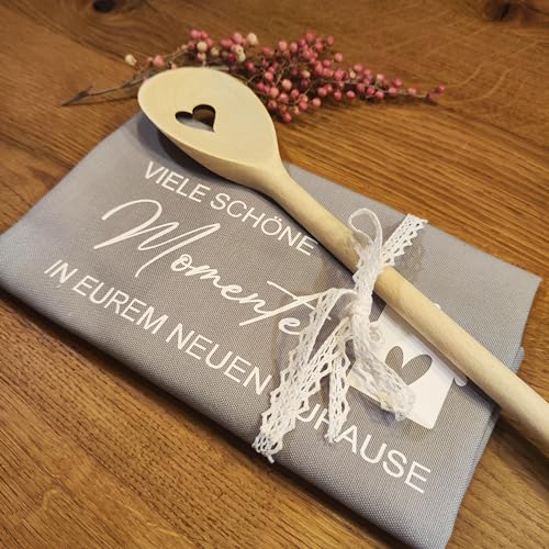 Geschenkset zum Einzug: Geschirrtuch & Kochlöffel – 100 % Baumwolle, Premium Qualität – Einzugsgeschenk für Neue Wohnung – Einweihungsgeschenk von Generisch
