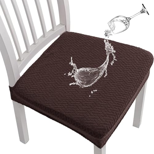 Getoverfinish Waterproof Jacquard Chair Covers, Emboadlie Jacquard Chair Seat Cover, for Dining Room, Bedroom, Kitchen, Office (Brown,4 Pcs) von Generisch