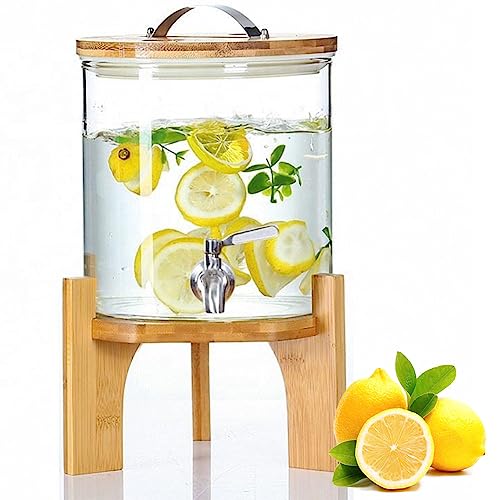 Getränkespender mit Zapfhahn – Holzständer, ideal für Partys und den täglichen Gebrauch, transparentes Design, perfekt für kalte Getränke, Kapazität für Unterhaltung von Generisch