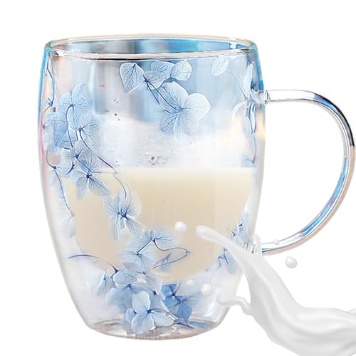 Getrocknete Blumen Teetasse Glas, Doppelwandige Trocken Blumen Glas Tasse, Isolierte Blumen Kaffee Tasse, Kaffee Tasse Mit Trocken Blumen Mit Griff, Floral Fusion Teegläser Doppelwandig von Generisch