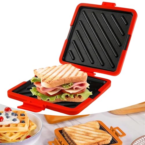 Gettoreach Mikrowellen-Toastie-Sandwich-Maker, Mikrowellen-Toastie-Sandwich-Maker, Toasty Maker mit verstellbaren Silikonbändern, kabellos, schnell, spülmaschinenfest, für Frühstück (Rot) von Generisch