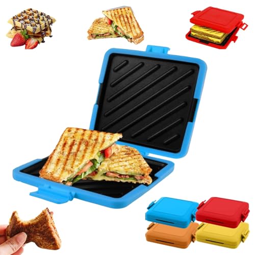 Gettoreach Toastie Sandwich Maker, Mikrowellen Toastie Sandwich Maker, Toaster für gegrillten Käse Panini, leicht zu reinigen und aufzubewahren, geeignet für Reisen/Familie (Blue) von Generisch