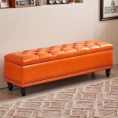 Getufteter Kunstleder-Fußhocker mit Stauraum, gepolsterter rechteckiger Pouf für Wohnzimmer & Eingang, stilvolle orangefarbene Aufbewahrungsbank, multifunktionaler Ottomane, moderne Wohnkultur Getufteter Kunstleder-Fußhocker mit Stauraum, gepolsterter rechteckiger Pouf für Wohnzimmer & Eingang, stilvolle orangefarbene Aufbewahrungsbank, multifunktionaler Ottomane, moderne Wohnkultur von Generisch