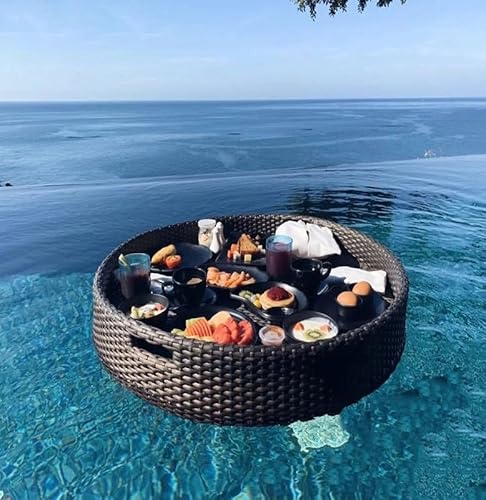 Gewebtes Rattan-Serviertablett – luxuriöses schwimmendes Frühstückstablett zum Organisieren und Servieren von Tee oder Kaffee in Hotels und Pools von Generisch