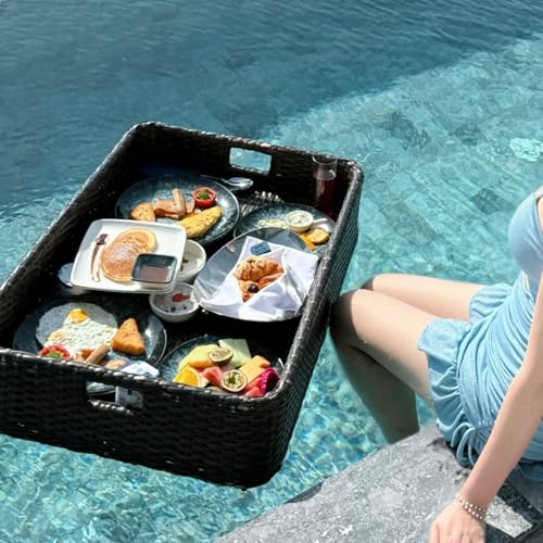 Gewebtes schwimmendes Tablett zum Servieren von Speisen und Getränken – rechteckig für Pool, Spa und Partys von Generisch
