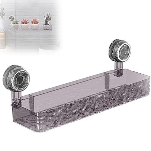 Gewellter Saugnapf-Aufbewahrungshalter, Duschablage, Badregal Duschkorb Ohne Bohren (Transparentes Grau,38.2cm) von Generisch