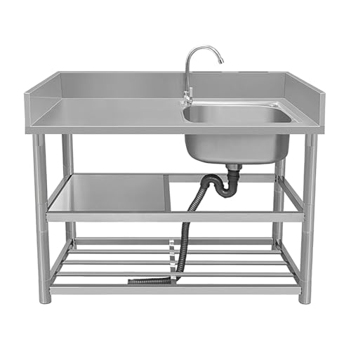 Gewerbliche Küchenspüle aus Edelstahl – 1 Fach mit Wasserhahn & Sieb für Industrie, Restaurant, Camping & Garten – langlebig & vielseitig von Generisch
