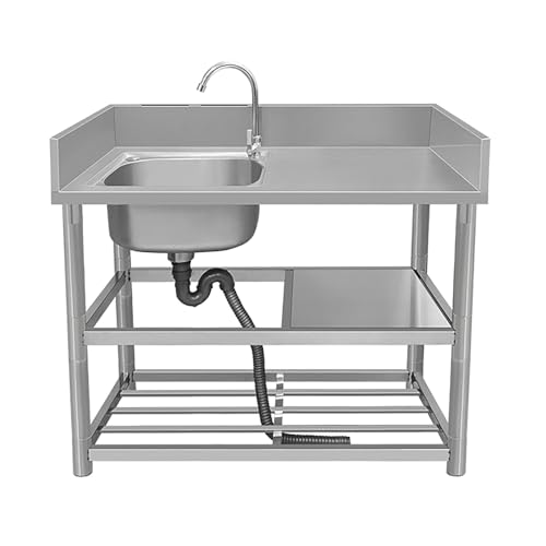 Gewerbliche Küchenspüle aus Edelstahl – 1 Fach mit Wasserhahn & Sieb für Industrie, Restaurant, Camping & Garten – langlebig & vielseitig von Generisch