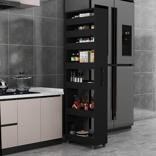 Gewürzregal aus Holz, 7-stöckig, doppelseitig, Küchenregal auf Rollen, schmaler mobiler Wagen für kleine Räume, vielseitiges Holzgewürz neben dem Kühlschrank (dunkles Walnuss) von Generisch