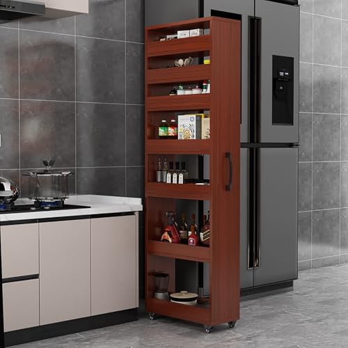 Gewürzregal aus Holz mit 7 Ebenen auf Rädern für kleine Räume, doppelseitiges Küchenregal mit Teak-Finish und beweglichem Design von Generisch