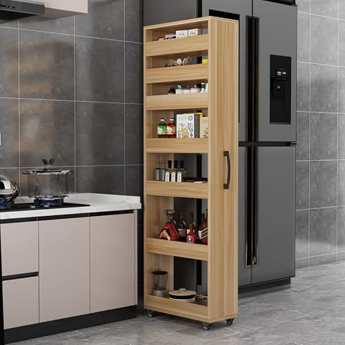 Gewürzregal mit 7 Ebenen, doppelseitig, Holz, Küchenregal auf Rädern, schlankes Design für kleine Räume, perfekt neben dem Kühlschrank, vielseitiger beweglicher Gewürznizer. von Generisch