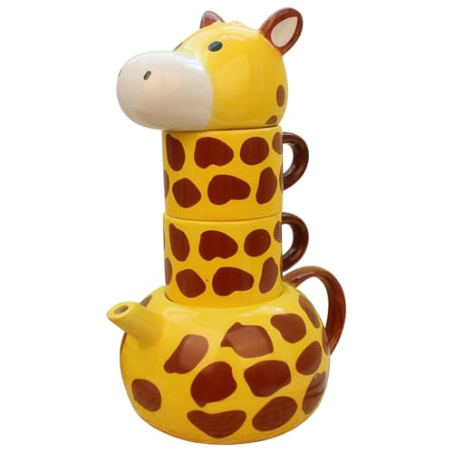 Giraffe -Teekanne mit 2pcs Tee Tassen Set Keramik 500 ml süße Teekanne für Erwachsene Kinder 7.8x5,4x10 Zoll lustige Giraffe -Becher süße Tasse Set -Teekanne und Tasse Set Giraffe Tasse für Kaffee La von Generisch