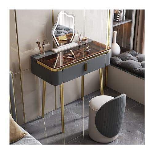Glam Schminktisch-Set mit Spiegel und Stuhl, stilvolle Glasplatte, Metallbeine, elegantes Champagner-Finish, perfekt für Schlafzimmer und Ankleidezimmer, 67 cm Glam Schminktisch-Set mit Spiegel und Stuhl, stilvolle Glasplatte, Metallbeine, elegantes Champagner-Finish, perfekt für Schlafzimmer und Ankleidezimmer, 67 cm von Generisch