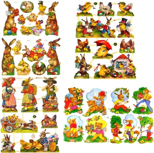 Glanzbilder Ostern Hase Motiv Set aus 4 verschiedenen Papierbögen zum Basteln und Verzieren EF 13 von Generisch