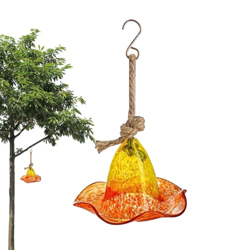 Glas Kolibri Futterspender Hutform Vogelfutterspender Dekorative Wildvogel-Futterspender Attraktive Outdoor Hof Futterstation mit Metallhaken für Wildkolibris von Generisch