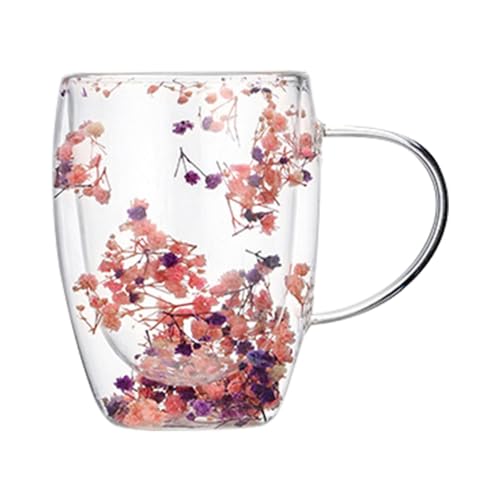 Glasbecher Mit Trockenblume,Doppelwandige Glas Kaffeetassen Mit Getrockneten Blumen,Trockenblumenbecher,Isolierte Doppelwandige Glas Tee Espressotasse,Blumen Doppelt Isolierter Becher, Dekorativ von Generisch