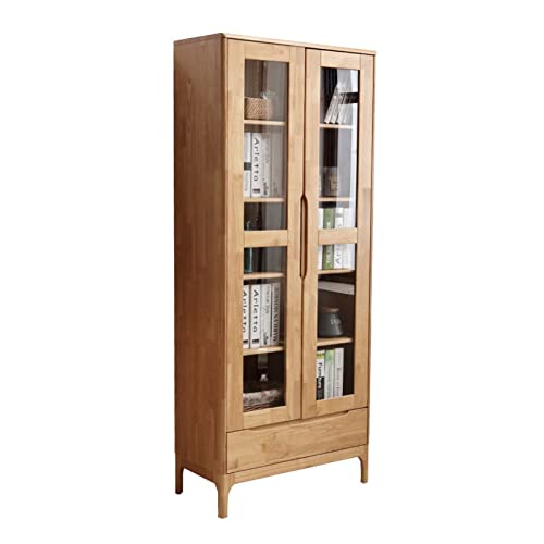 Glastür-Bücherregal im nordischen Stil, Wohnzimmervitrine mit verstellbaren Regalen, Schülerregal, Bücherregal für Schlafzimmer, Organisation und Aufbewahrung von Generisch