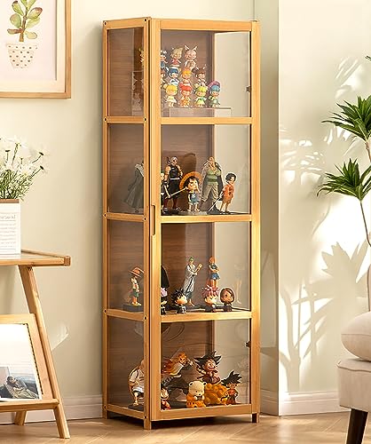 Glasvitrine Curio Schrank aus natürlichem Bambusrahmen, Doppeltür-Design, versiegelt, staubdicht, leicht zu reinigen, sichere und gesunde Aufbewahrungslösung Glasvitrine Curio Schrank aus natürlichem Bambusrahmen, Doppeltür-Design, versiegelt, staubdicht, leicht zu reinigen, sichere und gesunde Aufbewahrungslösung von Generisch