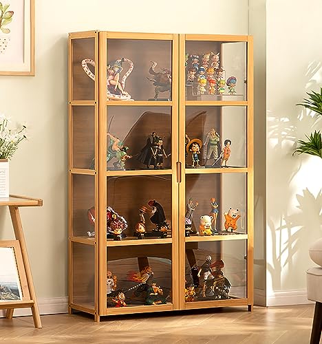 Glasvitrine Curio Schrank aus natürlichem Bambusrahmen, Doppeltür-Design, versiegelt, staubdicht, leicht zu reinigen, sichere und gesunde Aufbewahrungslösung Glasvitrine Curio Schrank aus natürlichem Bambusrahmen, Doppeltür-Design, versiegelt, staubdicht, leicht zu reinigen, sichere und gesunde Aufbewahrungslösung von Generisch