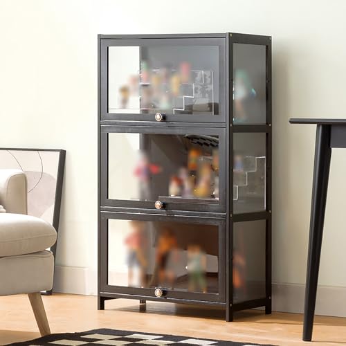 Glasvitrine mit Bambusrahmen und starker Tragfähigkeit Curio Schrank mit Glastüren, Lagerregalen und Acrylglastür-Vitrinen von Generisch