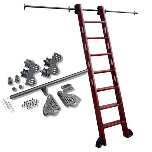 Gleitschienen-Hardware-Kit – reibungslose und leise Bewegung für Zuhause und kommerzielle Bibliotheksleitern, langlebige schwarze Stahl-Rundrohrschiene von Generisch