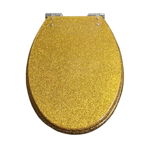 Glitzernder WC-Sitz – runder Toilettendeckel aus Harz, dickes Design, langsames Schließen, Schnellverschluss, leicht zu reinigen und zu installieren von Generisch
