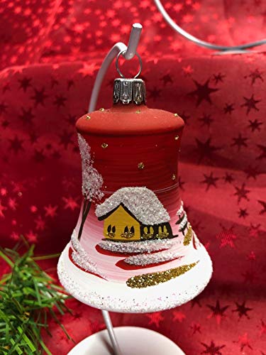 Glocke Mini Glas Christbaum Schmuck Baumbehang Weihnachtsbaum Handarbeit Lauscha, voll - rot von Generisch