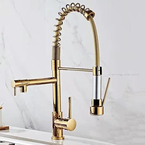 Gold Küchenspüle Wasserhahn mit herausziehbarer Brause 360° schwenkbar Dual Auslauf Einhebelmischer für moderne Küchen Stilvolle und funktionale Küchenarmatur Gold Küchenspüle Wasserhahn mit herausziehbarer Brause 360° schwenkbar Dual Auslauf Einhebelmischer für moderne Küchen Stilvolle und funktionale Küchenarmatur von Generisch