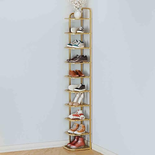 Gold Mehrstöckiges Schuhregal Schmaler Metall-Schuhschrank mit offenen Ablagen für Eingangsbereich Flur & Schlafzimmer Design (27 x 26 x 160 cm) von Generisch