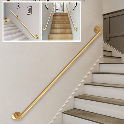 Gold Schmiedeeisen Treppenhalterung Kit - Moderne 2.0 m Geländerstütze für Indoor/Outdoor Loft Korridor Veranda & Deck Guardrail - Langlebiges Metallgeländersystem Gold Schmiedeeisen Treppenhalterung Kit - Moderne 2.0 m Geländerstütze für Indoor/Outdoor Loft Korridor Veranda & Deck Guardrail - Langlebiges Metallgeländersystem von Generisch