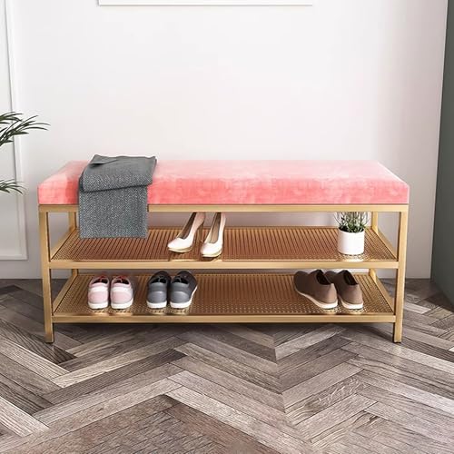 Gold Schuhregal Bank Samt Kissen Sitz 2 in 1 Eingang Polsterbank Moderne Aufbewahrungslösung für Flur Wohnzimmer Schlafzimmer Ende des Bettes Möbel von Generisch