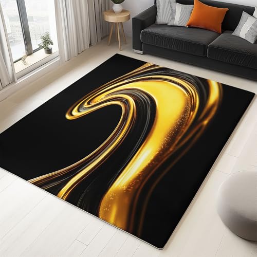 Gold Teppich Abstrakter Marmor Goldene Kurven, Weiche Flauschig Kurzflor Fläche Teppiche, Waschbar rutschfest Krabbelmatte 80 x 150 cm für Wohnzimmer Schlafzimmer Kinderzimmer Küche von Generisch