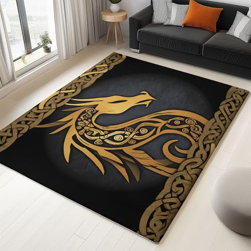 Gold Teppich Wikinger Stil Tierdrache Flanell Flauschiger Rutschfester Teppich, Waschbarer Weich Kurzflor Fußmatten für Schlafzimmer Wohnzimmer Kinderzimmer Dekor 180 x 240 cm Gold Teppich Wikinger Stil Tierdrache Flanell Flauschiger Rutschfester Teppich, Waschbarer Weich Kurzflor Fußmatten für Schlafzimmer Wohnzimmer Kinderzimmer Dekor 180 x 240 cm von Generisch