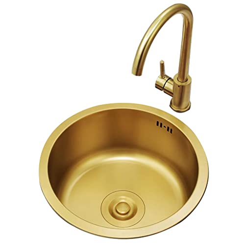 Goldene runde Spüle für die Küche, Mini-Trompete, Einzelbeckenspüle, Edelstahl, Barspüle, Wohnung, Balkon, Küchenspüle, Geschirrspülbecken, Spülbecken (Farbe: Gold, Größe: 28 x 28 von Generisch