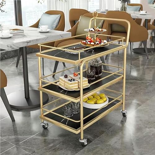 Goldener Barwagen auf Rädern, 3-stöckiger Servierwagen mit abschließbaren Rollen, Mehrzweck-Küchen- und Wohnzimmer-Aufbewahrungsregal, stilvolles Holz- und Metall-Design, ideal für Unterhaltung von Generisch