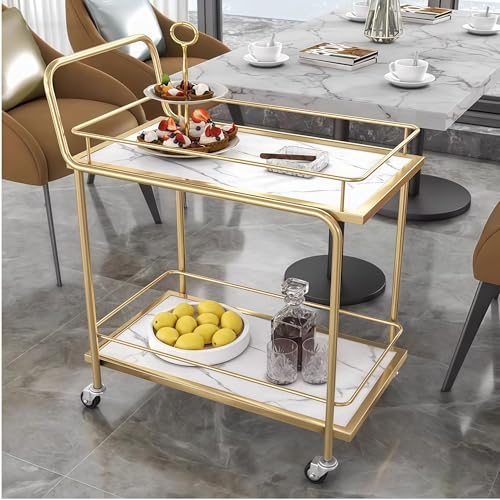 Goldener Getränkewagen auf Rädern, 3-stöckig, abschließbar, Servierwagen, Mehrzweck-Küchen- und Wohnzimmer-Aufbewahrungsregal, Holz und Metall, elegantes weißes Finish von Generisch