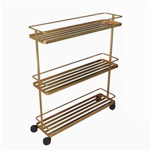 Goldenes 3-stöckiges Duschregal mit Rädern, Eisen, Allzweckwagen, schmales Küchenregal für Gemüse, Toilettenartikel und Waschküche, stilvolle Badezimmer- und Küchenlösung Goldenes 3-stöckiges Duschregal mit Rädern, Eisen, Allzweckwagen, schmales Küchenregal für Gemüse, Toilettenartikel und Waschküche, stilvolle Badezimmer- und Küchenlösung von Generisch