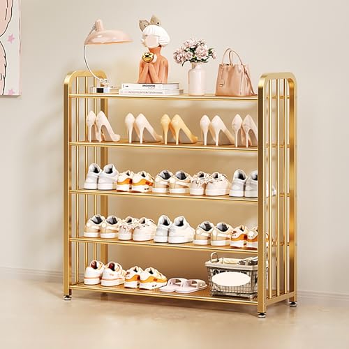 Goldenes vertikales Schuhregal, 3/4/5 Etagen, schmal, Metall, mit verstellbaren Regalen, platzsparendes Design für Absätze, Stiefel und Hausschuhe (60 x 88 cm) von Generisch