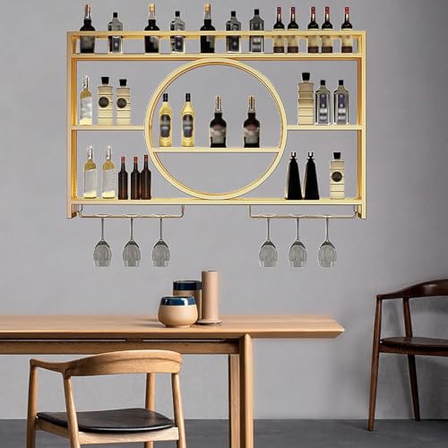 Goldfarbener Weinbarschrank mit wandmontiertem Weinregal, Glashalter, schmales Regal und Türen, freistehende Aufbewahrungs- und Ausstellungseinheit für Zuhause, modernes Design (100 x 15 x 80 cm) von Generisch